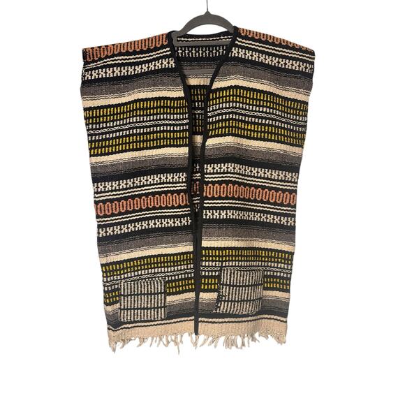 Vintage 70s Mexican Handwoven Boho Vest Poncho S/M Festival Western ArtisanMade - Picture 2 of 5
